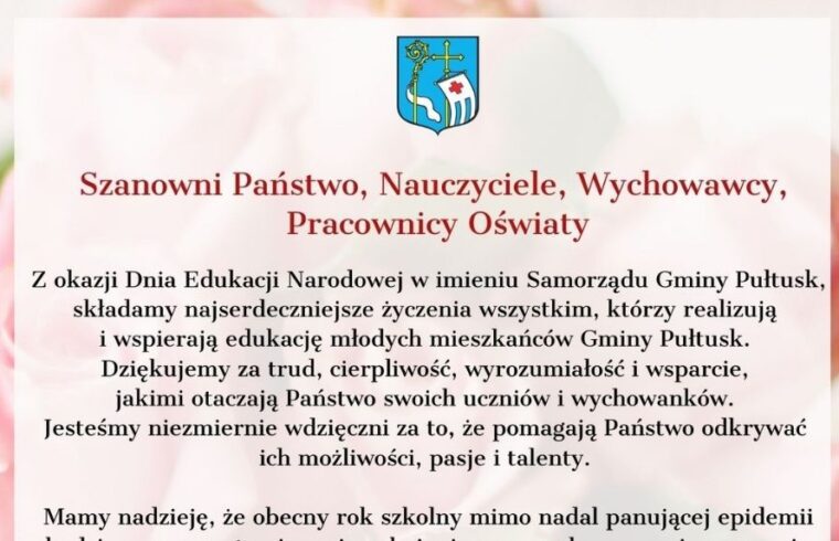 Życzenia z okazji Dnia Edukacji Narodowej od Samorządu Gminy Pułtusk
