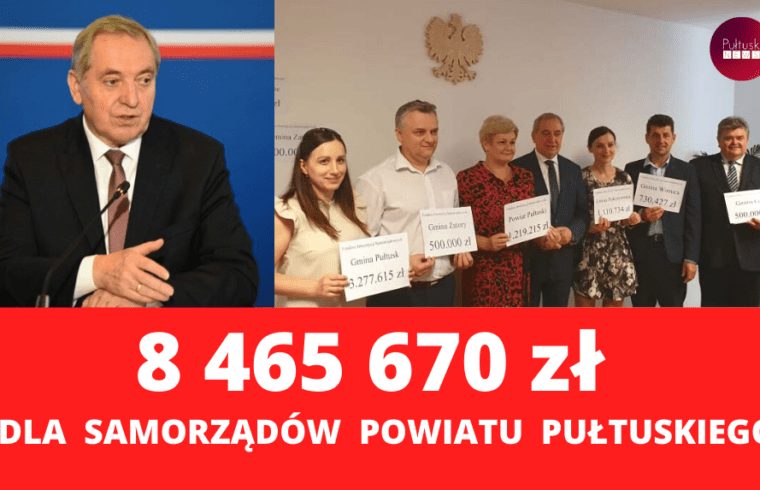 8 465 670 zł dla samorządów z powiatu pułtuskiego w ramach Tarczy dla Samorządów!